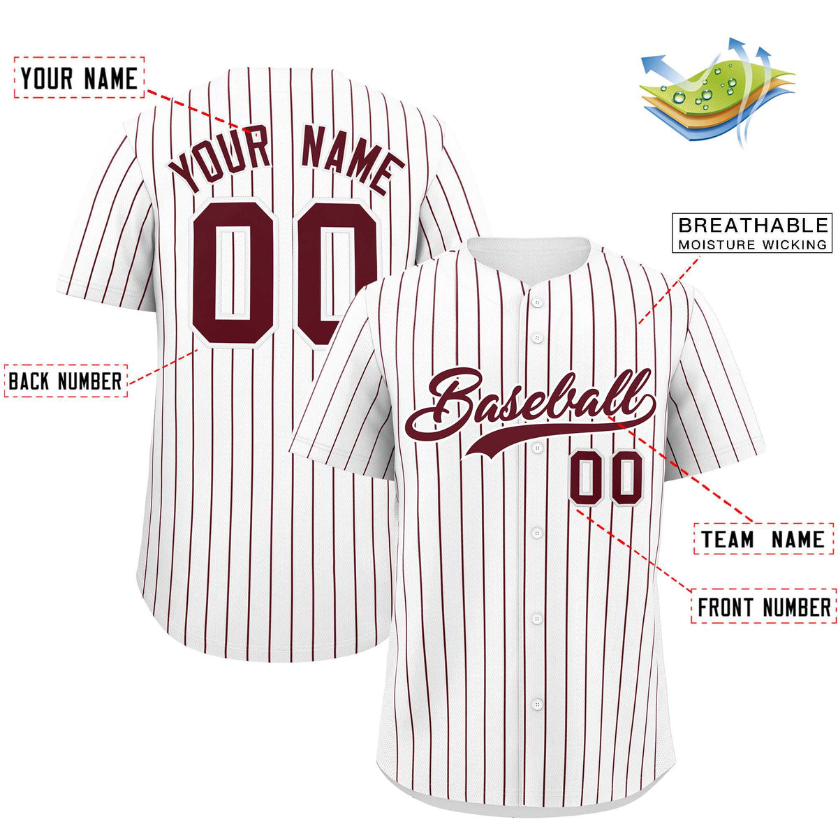Custom White Maroon Stripe Fashion Authentic Baseball Jersey