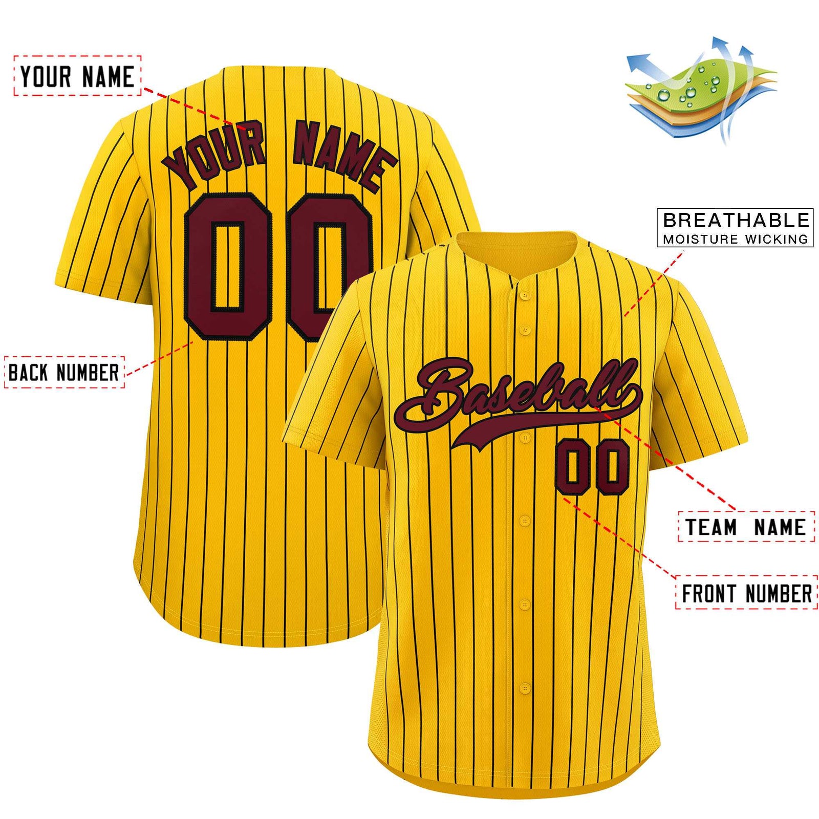 Custom Yellow Black Stripe Fashion Authentic Baseball Jersey