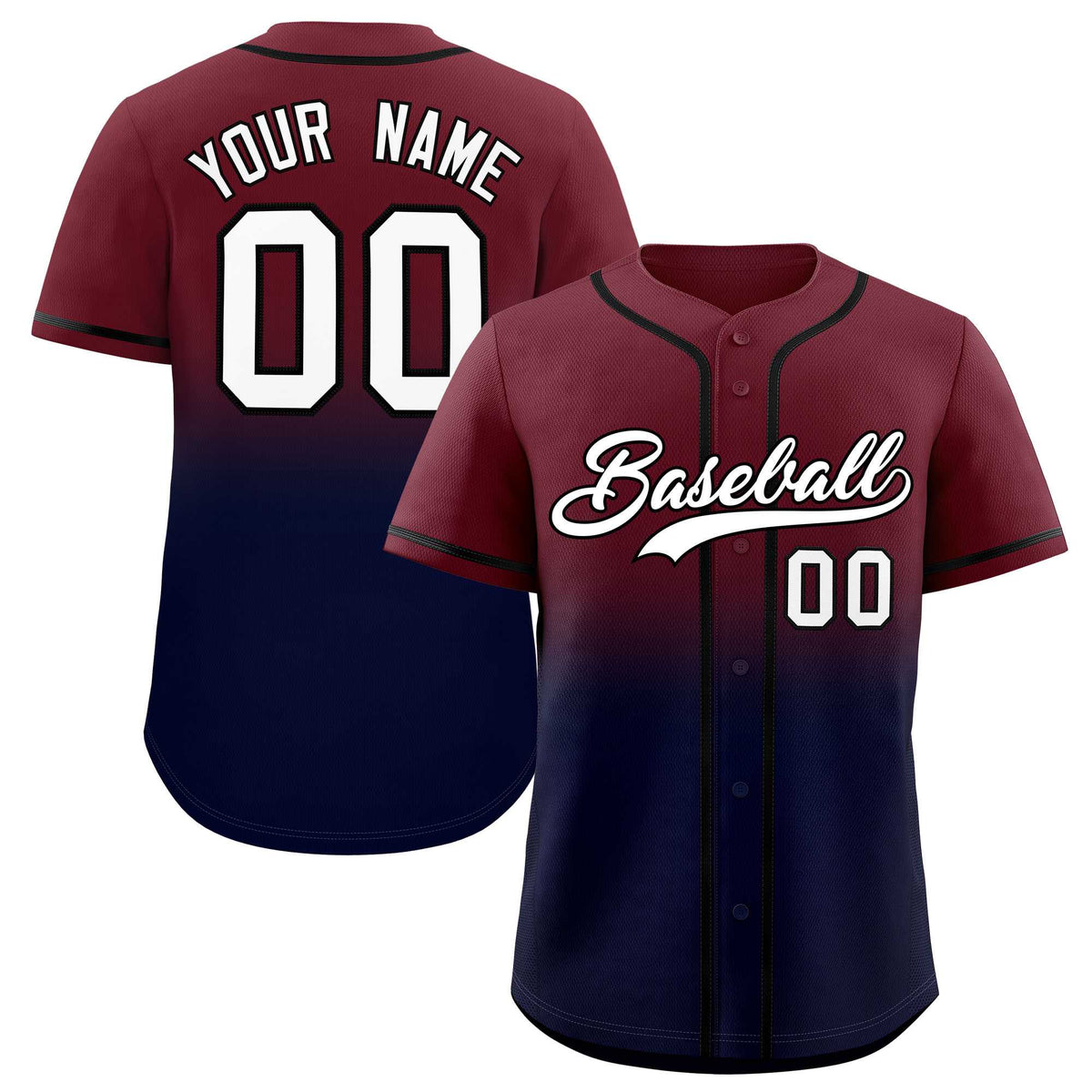 Custom Maroon Navy Gradient Fashion Authentic Baseball Jersey