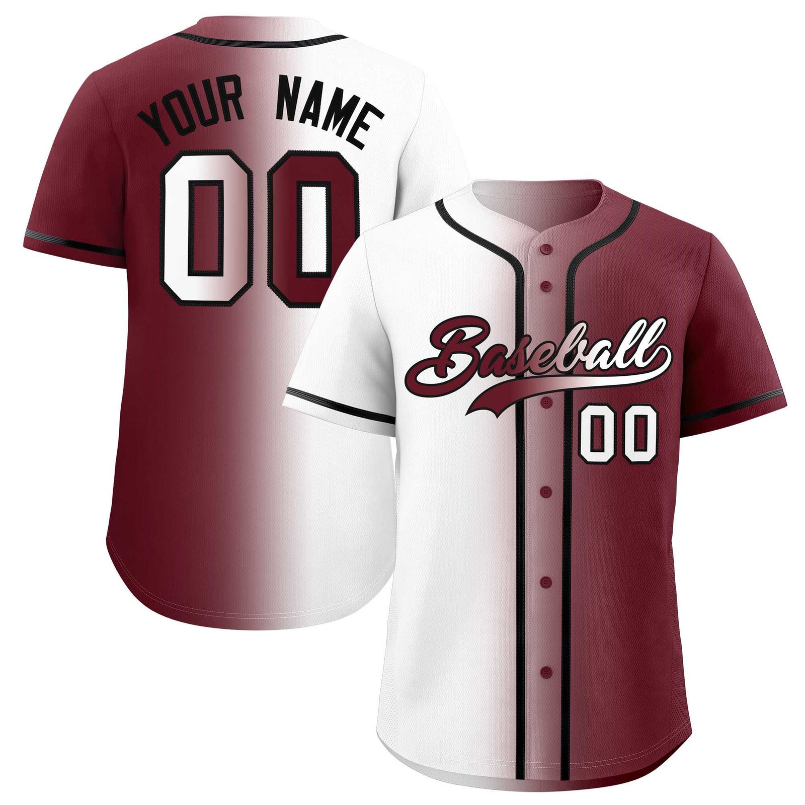 Custom White Maroon Two Tone Gradient Fashion Authentic Baseball Jersey