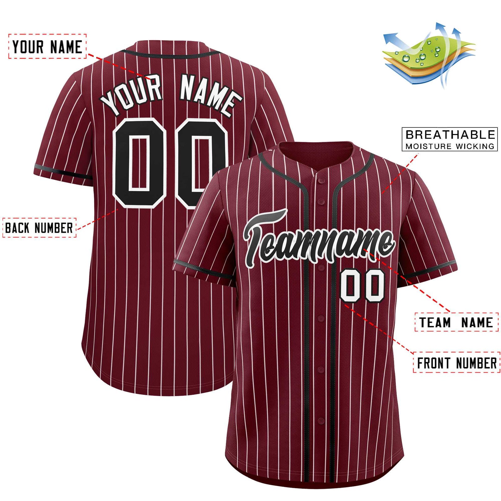 Custom Maroon White Stripe Fashion Authentic Baseball Jersey