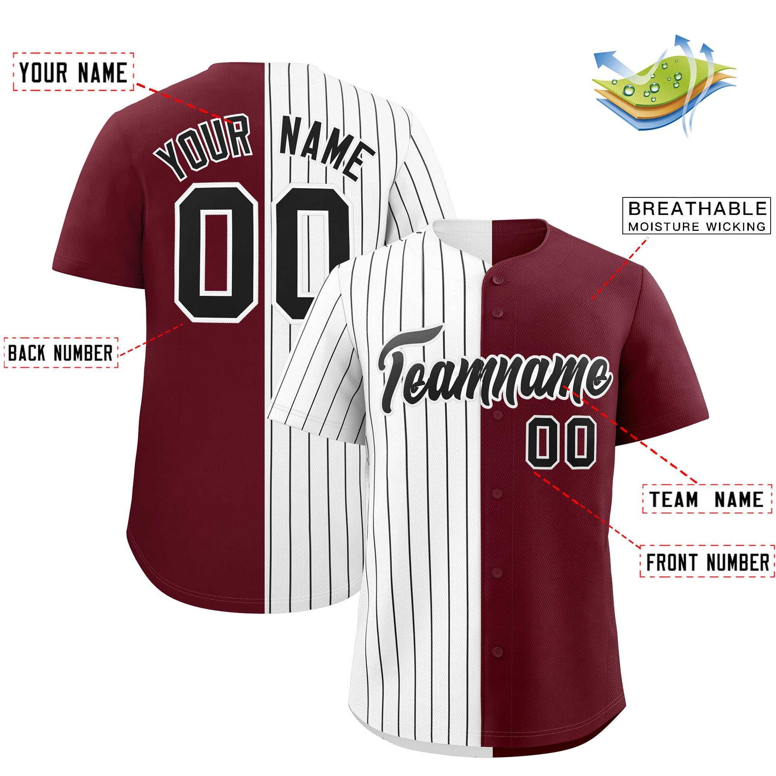 Custom White Maroon Split Fashion Authentic Baseball Jersey