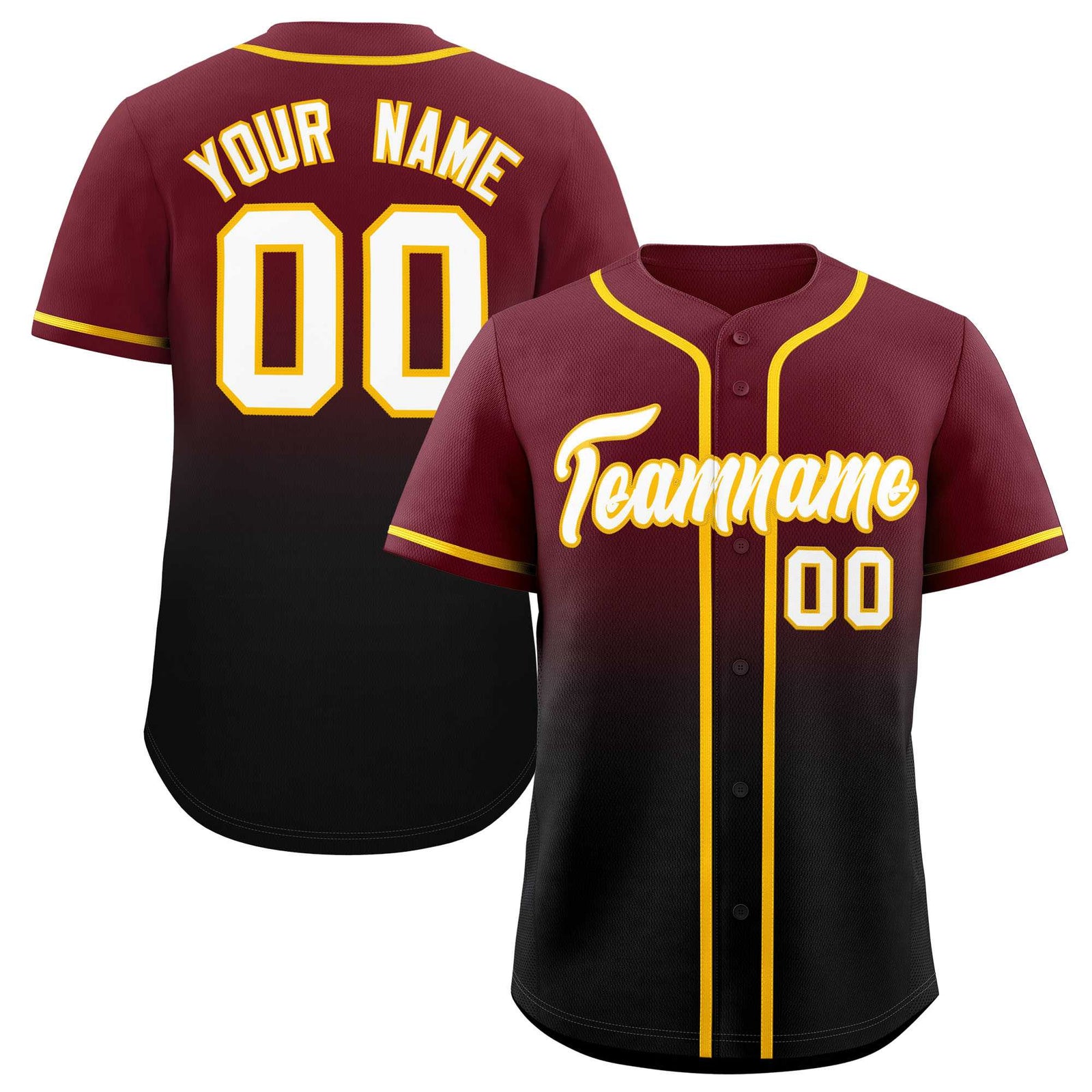 Custom Maroon Black Gradient Fashion Authentic Baseball Jersey