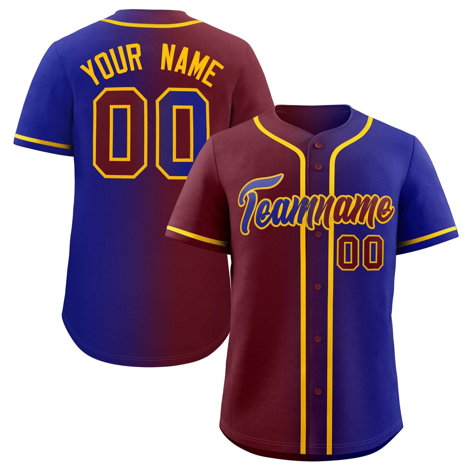 Custom Maroon Royal Two Tone Gradient Fashion Authentic Baseball Jersey