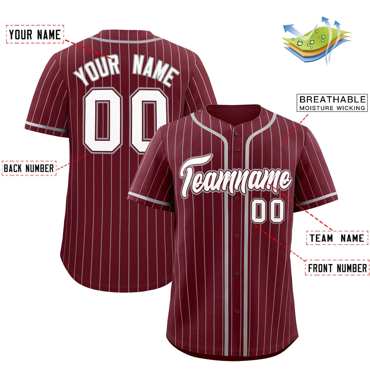 Custom Maroon Gray Stripe Fashion Authentic Baseball Jersey