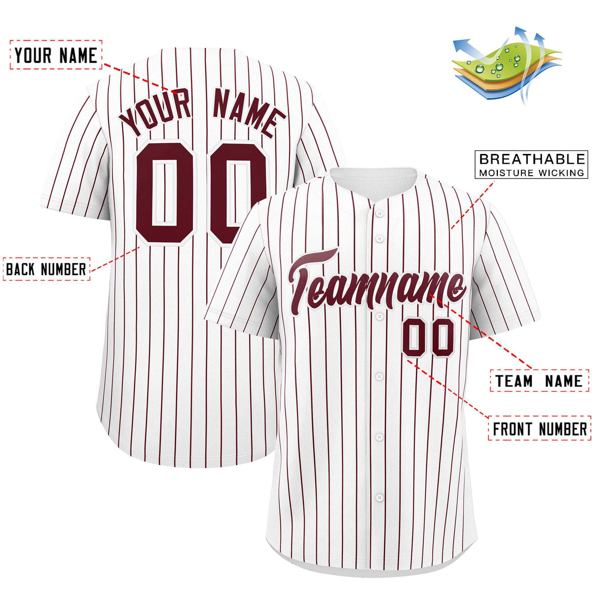 Custom White Maroon Stripe Fashion Authentic Baseball Jersey