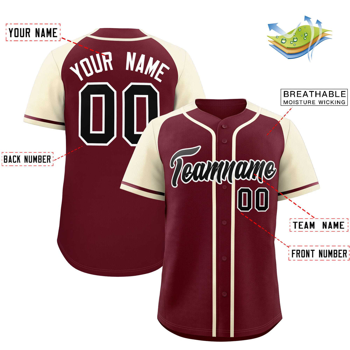 Custom Maroon Cream Raglan Sleeves Authentic Baseball Jersey