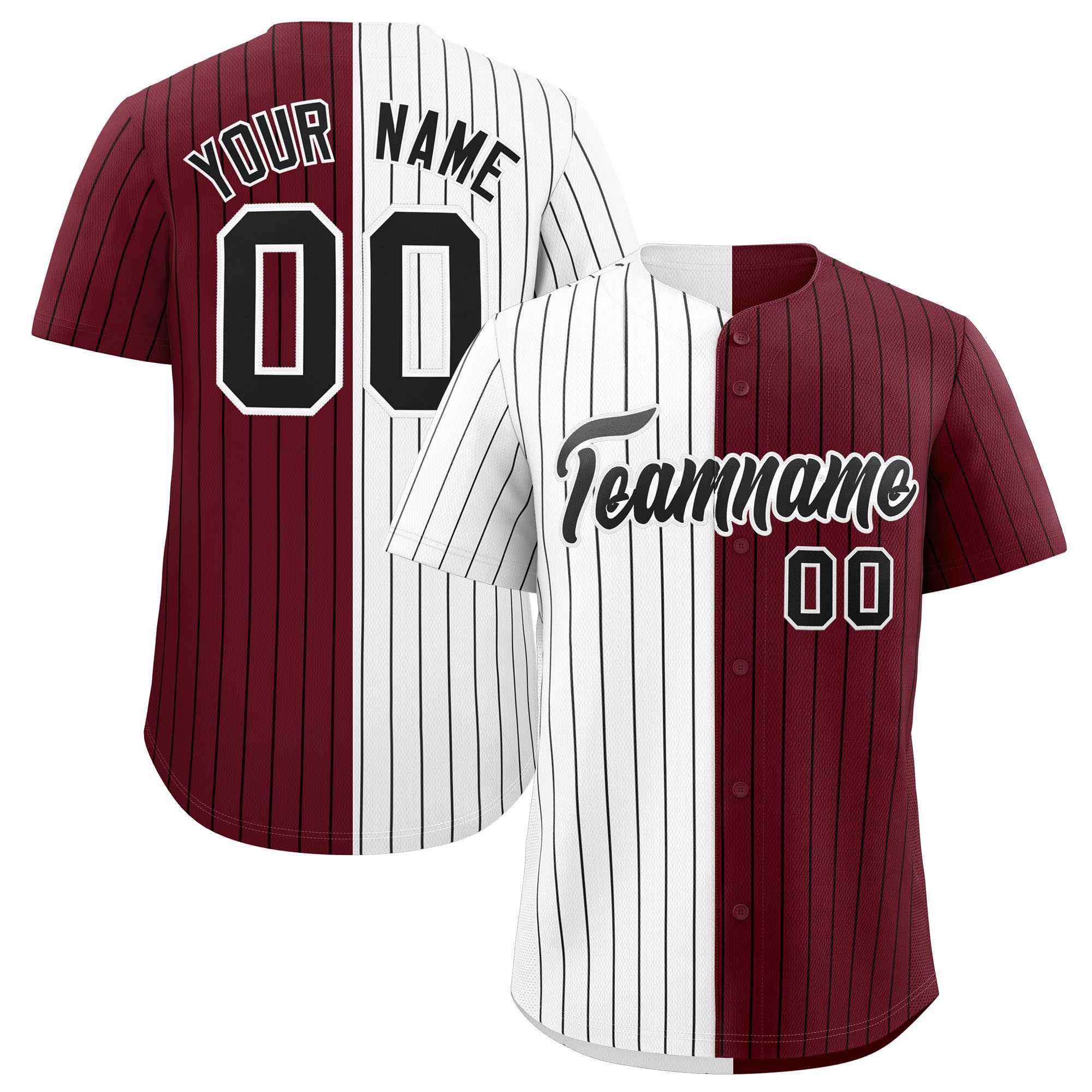 Custom White Maroon Two Tone Striped Fashion Authentic Baseball Jersey