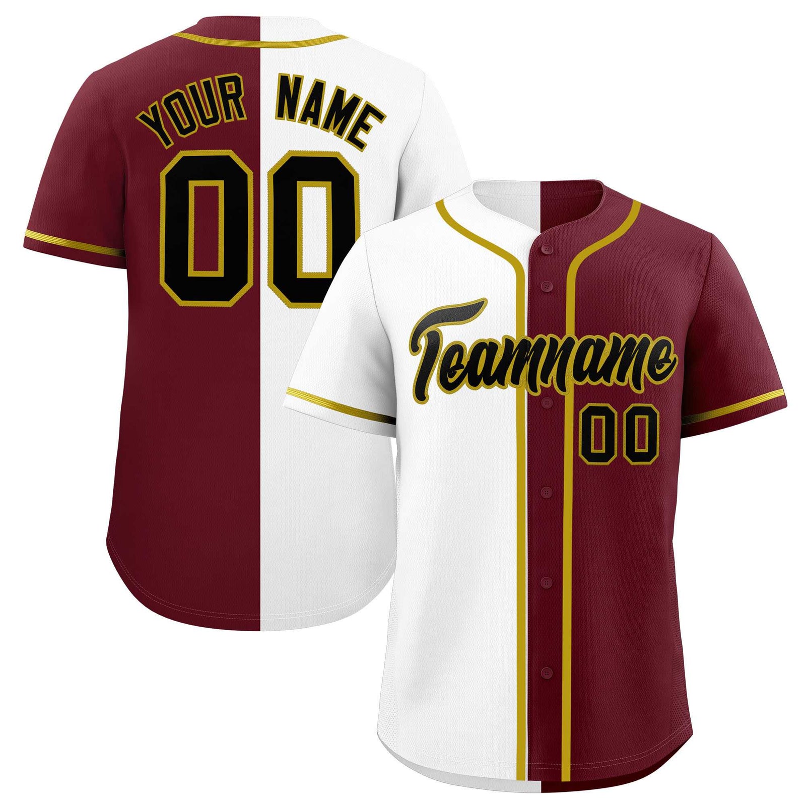 Custom White Maroon Split Fashion Authentic Baseball Jersey