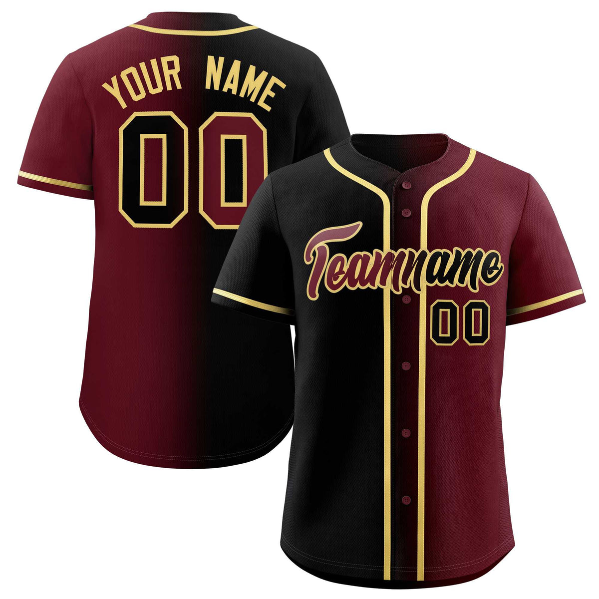 Custom Black Maroon Two Tone Gradient Fashion Authentic Baseball Jersey