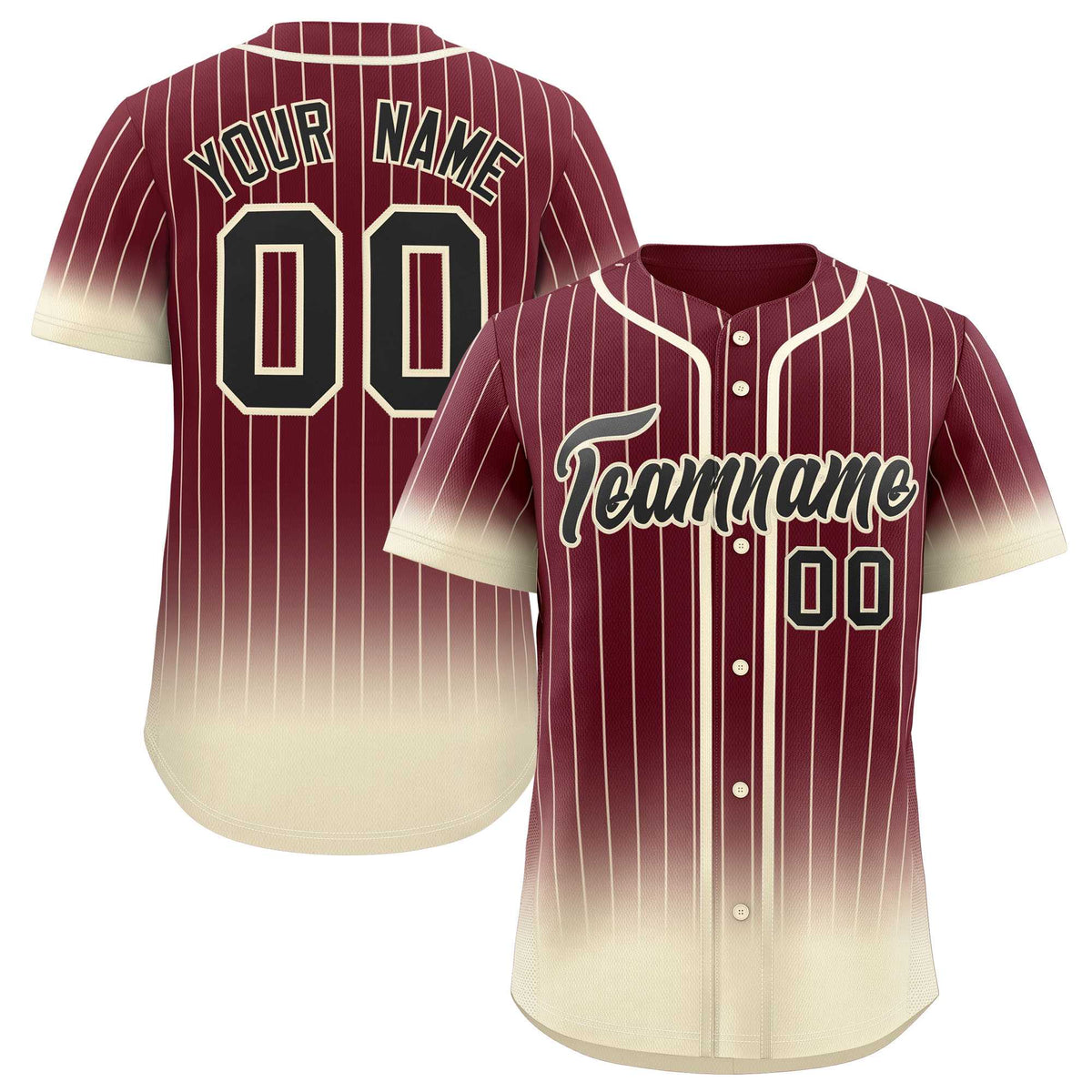 Custom Maroon Cream Gradient Stripe Fashion Authentic Baseball Jersey
