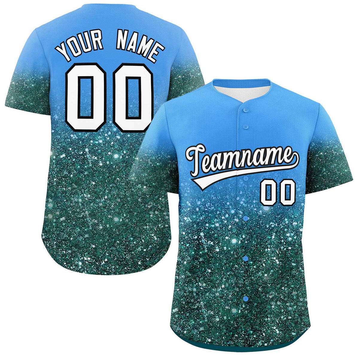 Custom Powder Blue White Sequins Pattern Gradient Fashion Authentic Baseball Jersey