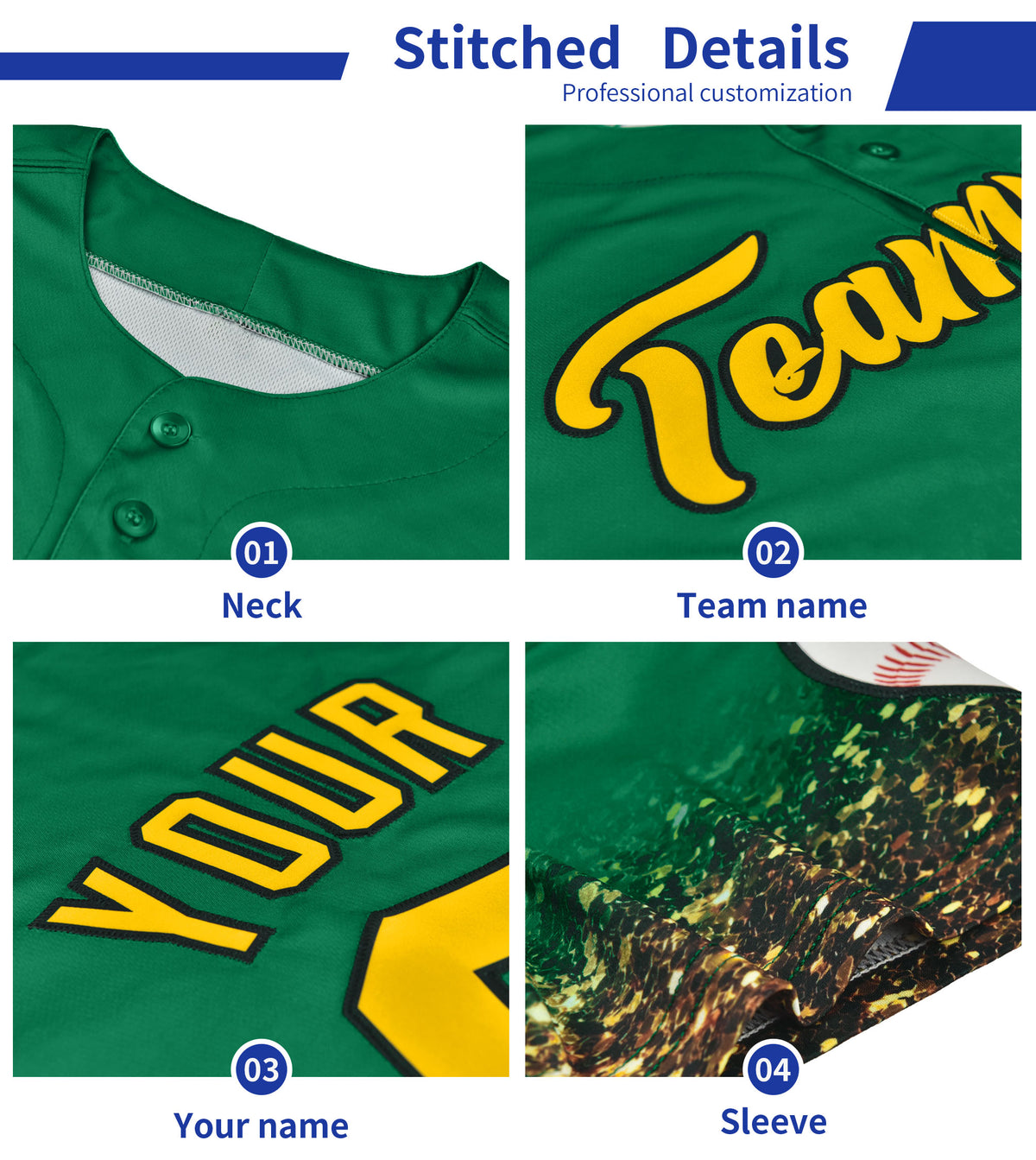 Custom Kelly Green Gold Sparkle-Effect Pattern Gradient Fashion Authentic Baseball Jersey