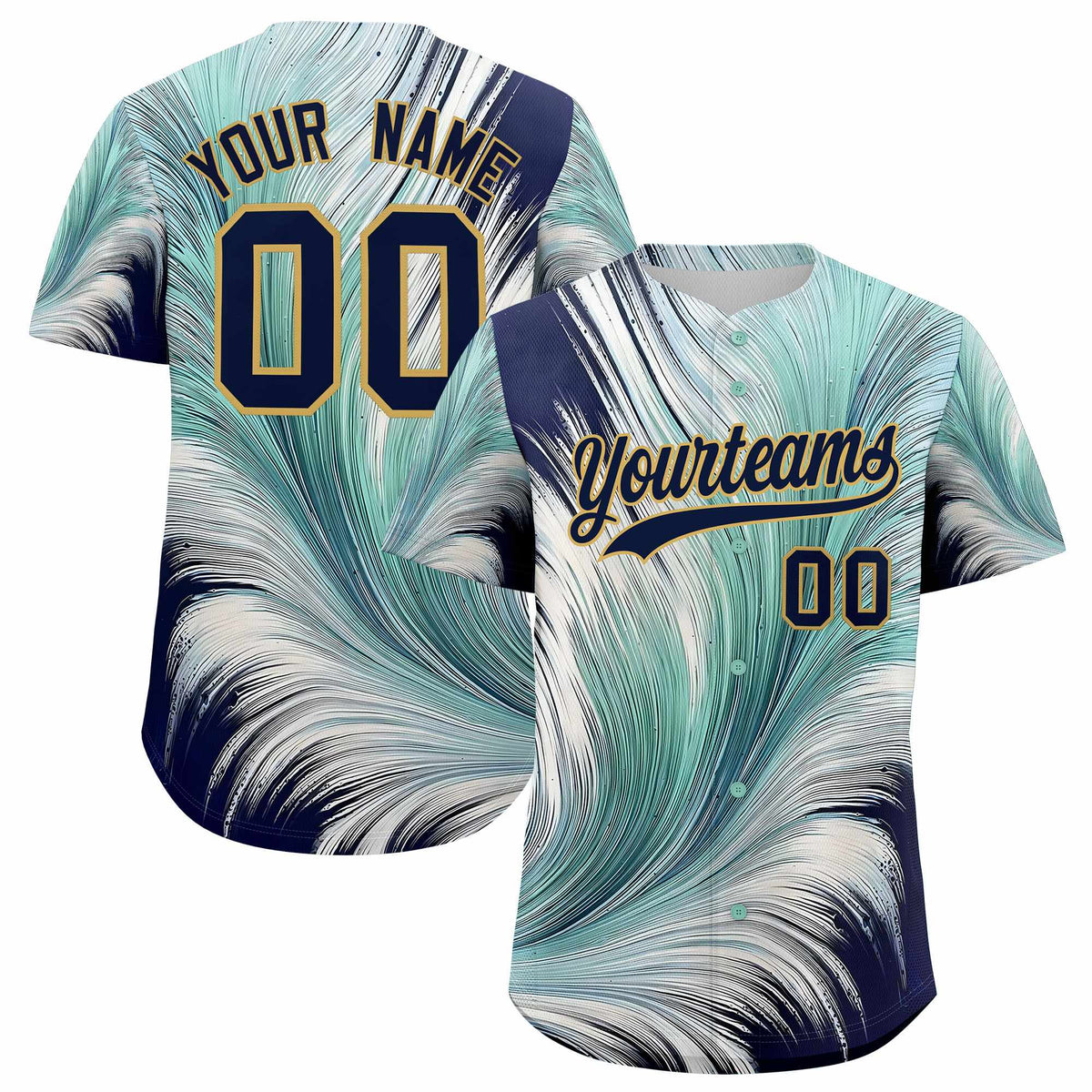 Custom Navy Old Gold Fluid Feather Graffiti Pattern Authentic Baseball Jersey