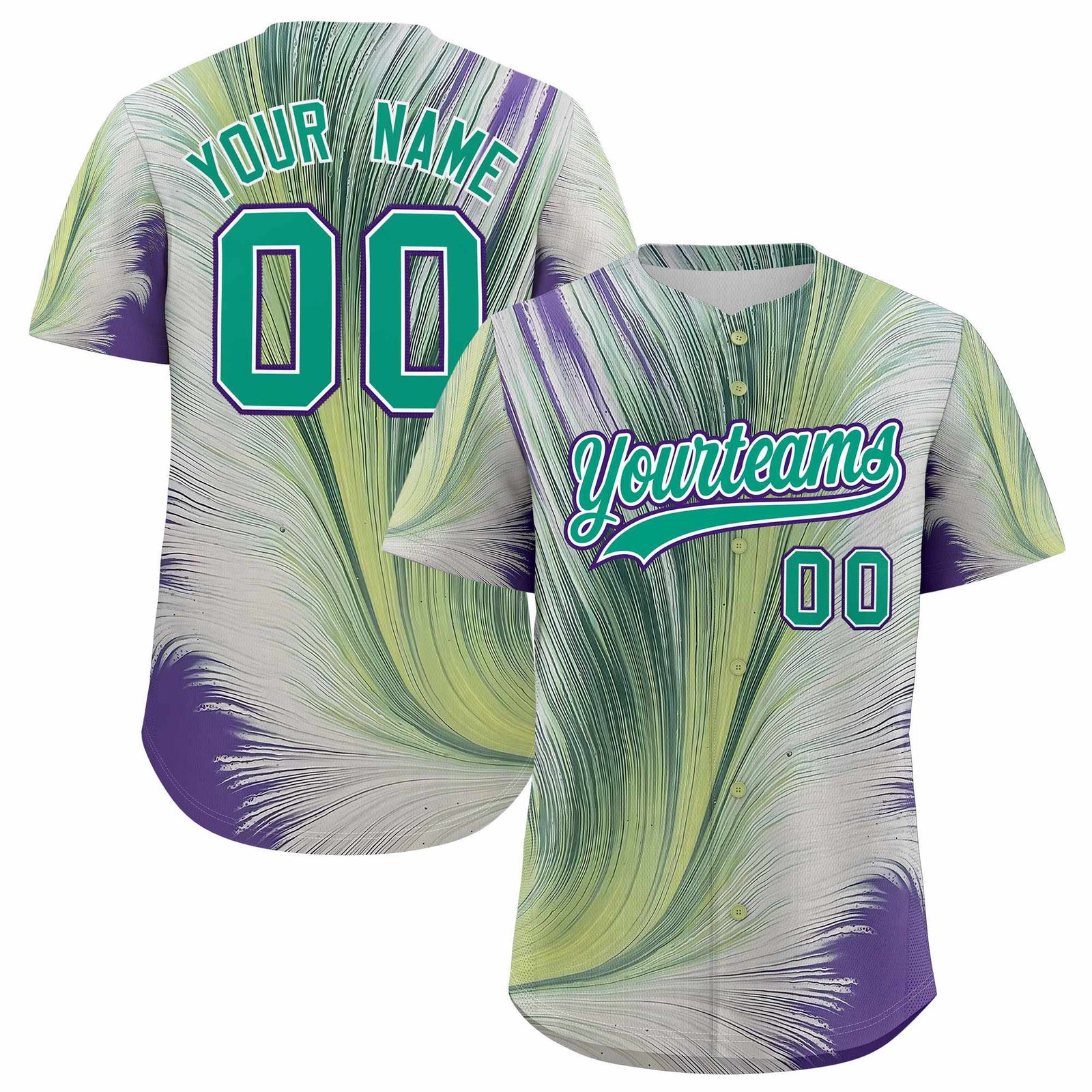 Custom Bright Green White Fluid Feather Graffiti Pattern Authentic Baseball Jersey