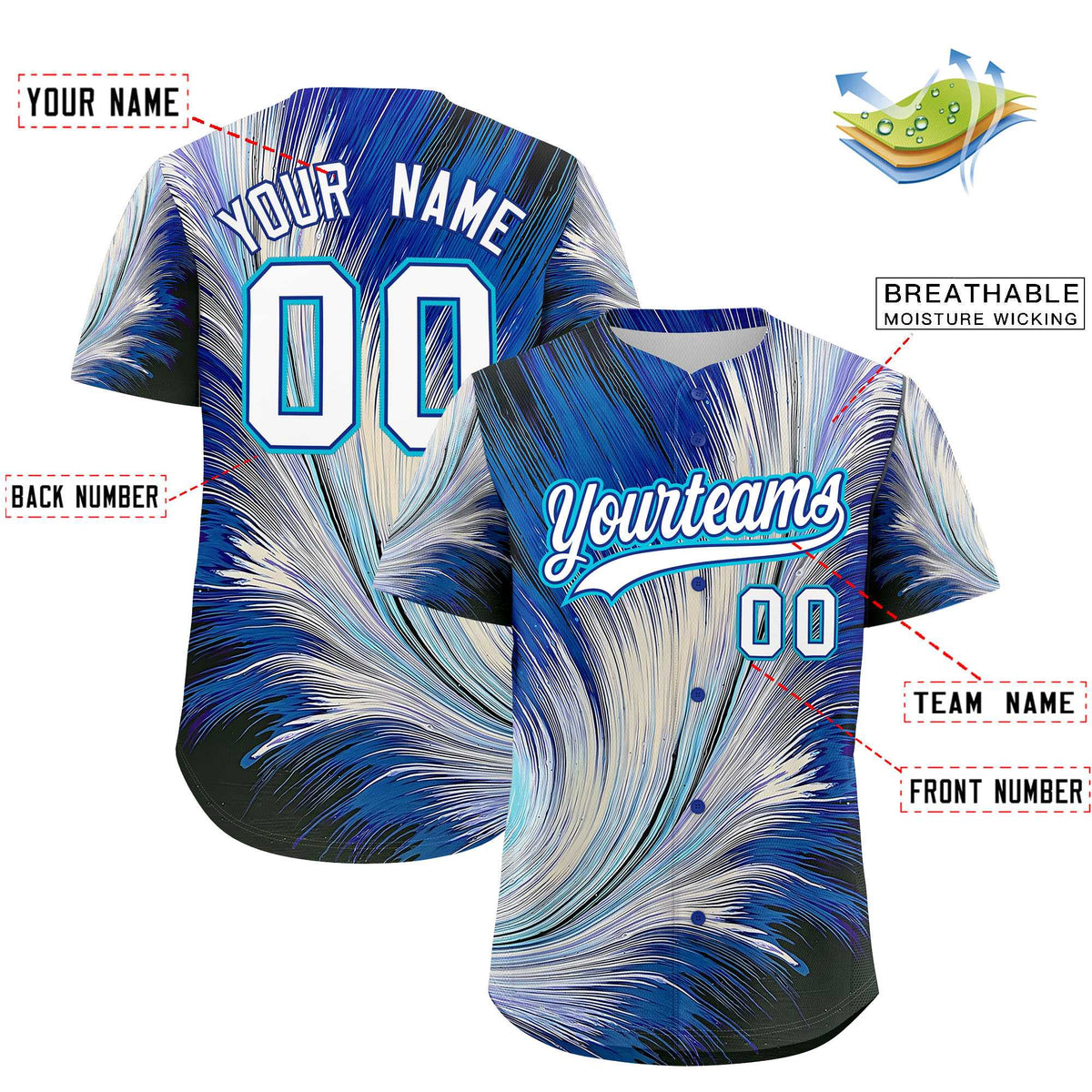 Custom White Royal Fluid Feather Graffiti Pattern Authentic Baseball Jersey