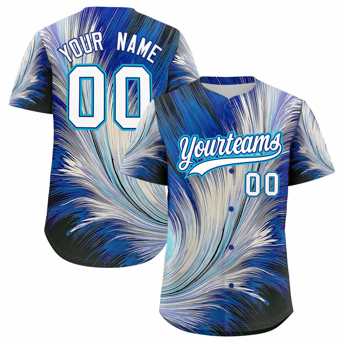 Custom White Royal Fluid Feather Graffiti Pattern Authentic Baseball Jersey