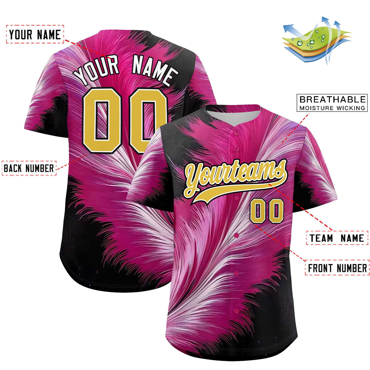 Custom Old Gold White Fluid Feather Graffiti Pattern Authentic Baseball Jersey