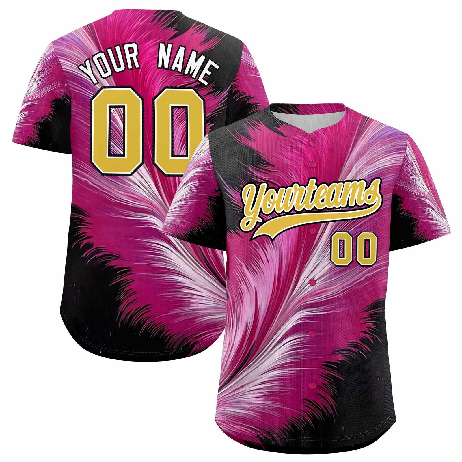 Custom Old Gold White Fluid Feather Graffiti Pattern Authentic Baseball Jersey