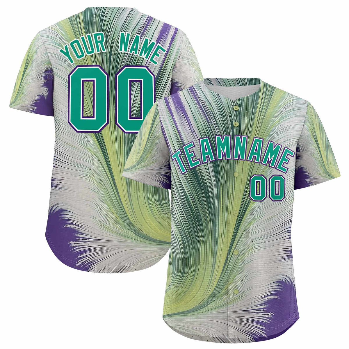 Custom Bright Green White Fluid Feather Graffiti Pattern Authentic Baseball Jersey