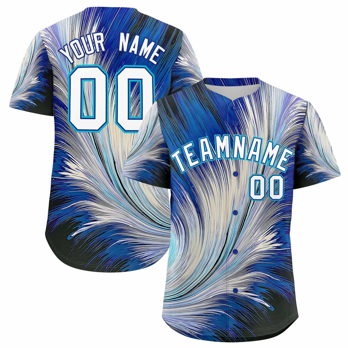 Custom White Royal Fluid Feather Graffiti Pattern Authentic Baseball Jersey