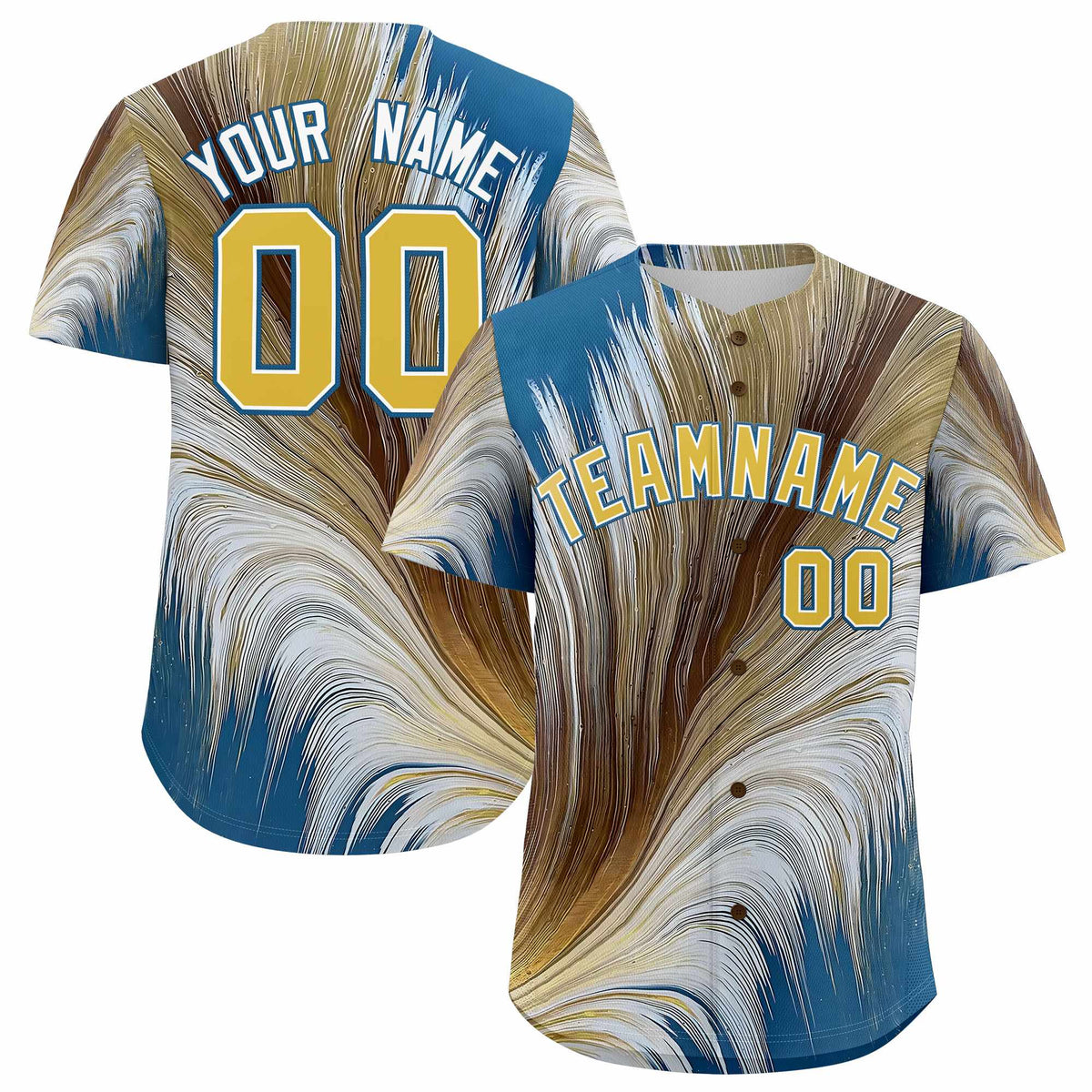 Custom Old Gold White Fluid Feather Graffiti Pattern Authentic Baseball Jersey