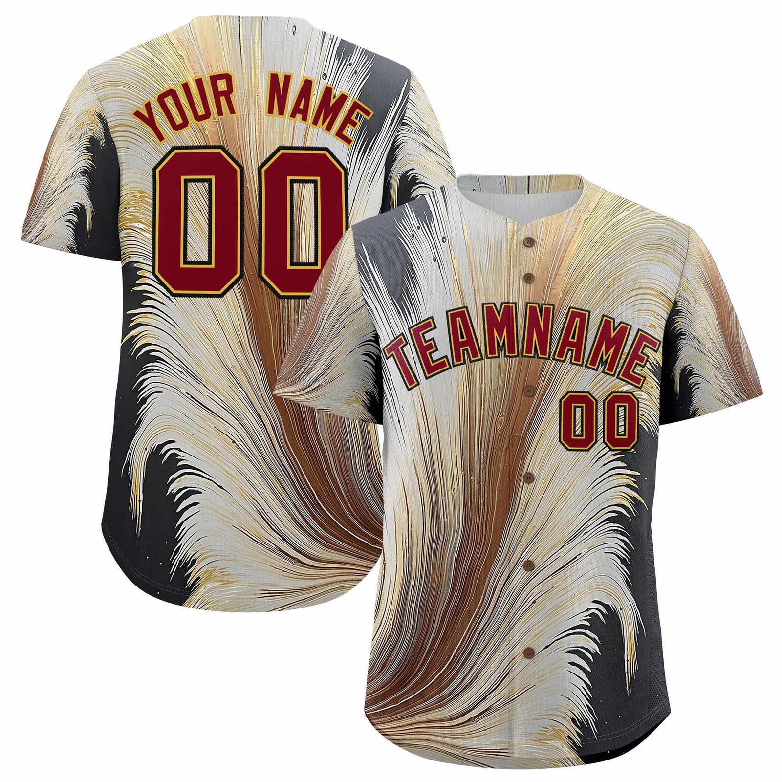 Custom Crimson Old Gold Fluid Feather Graffiti Pattern Authentic Baseball Jersey