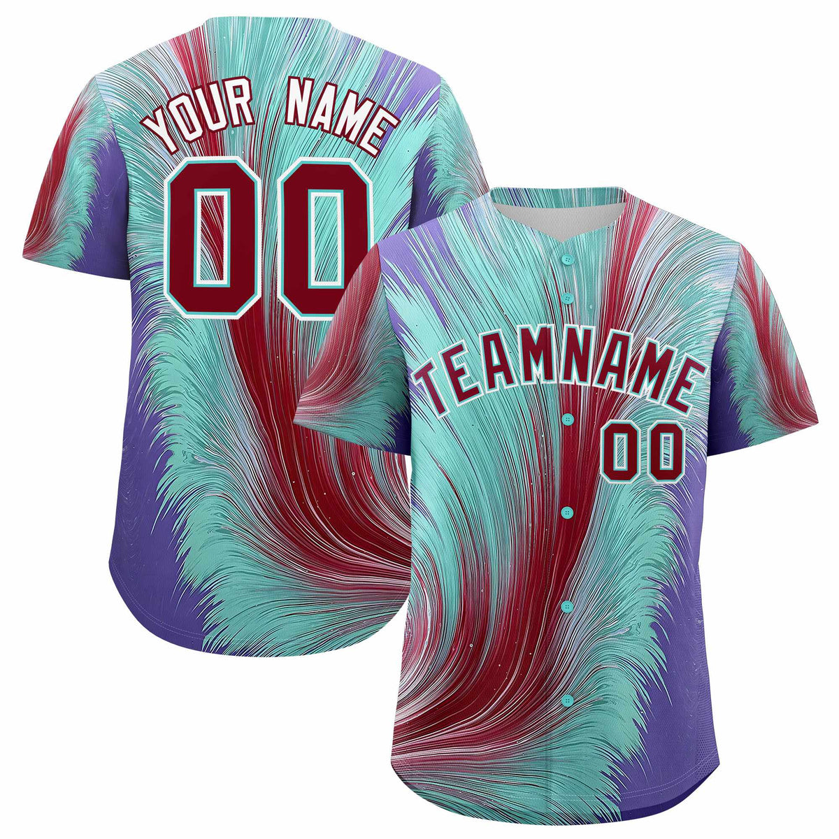 Custom Crimson Bright Green Fluid Feather Graffiti Pattern Authentic Baseball Jersey