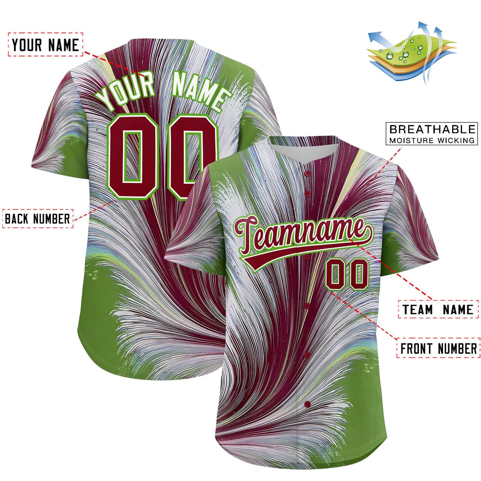 Custom Crimson White Fluid Feather Graffiti Pattern Authentic Baseball Jersey