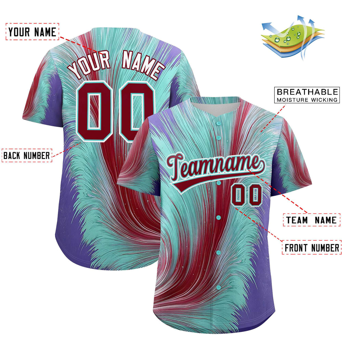 Custom Crimson Bright Green Fluid Feather Graffiti Pattern Authentic Baseball Jersey