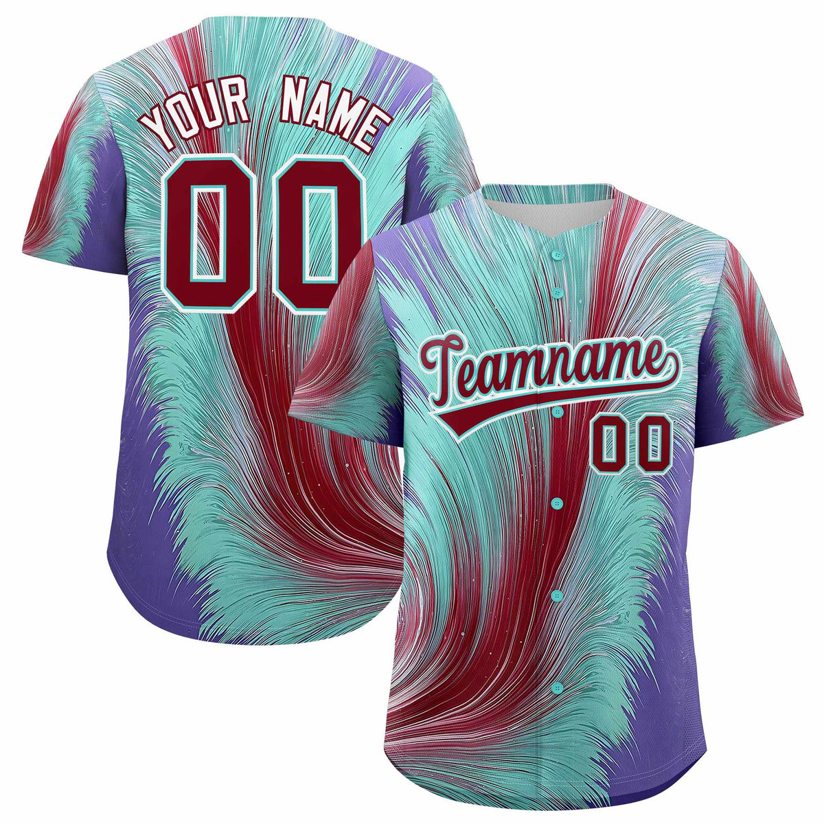 Custom Crimson Bright Green Fluid Feather Graffiti Pattern Authentic Baseball Jersey