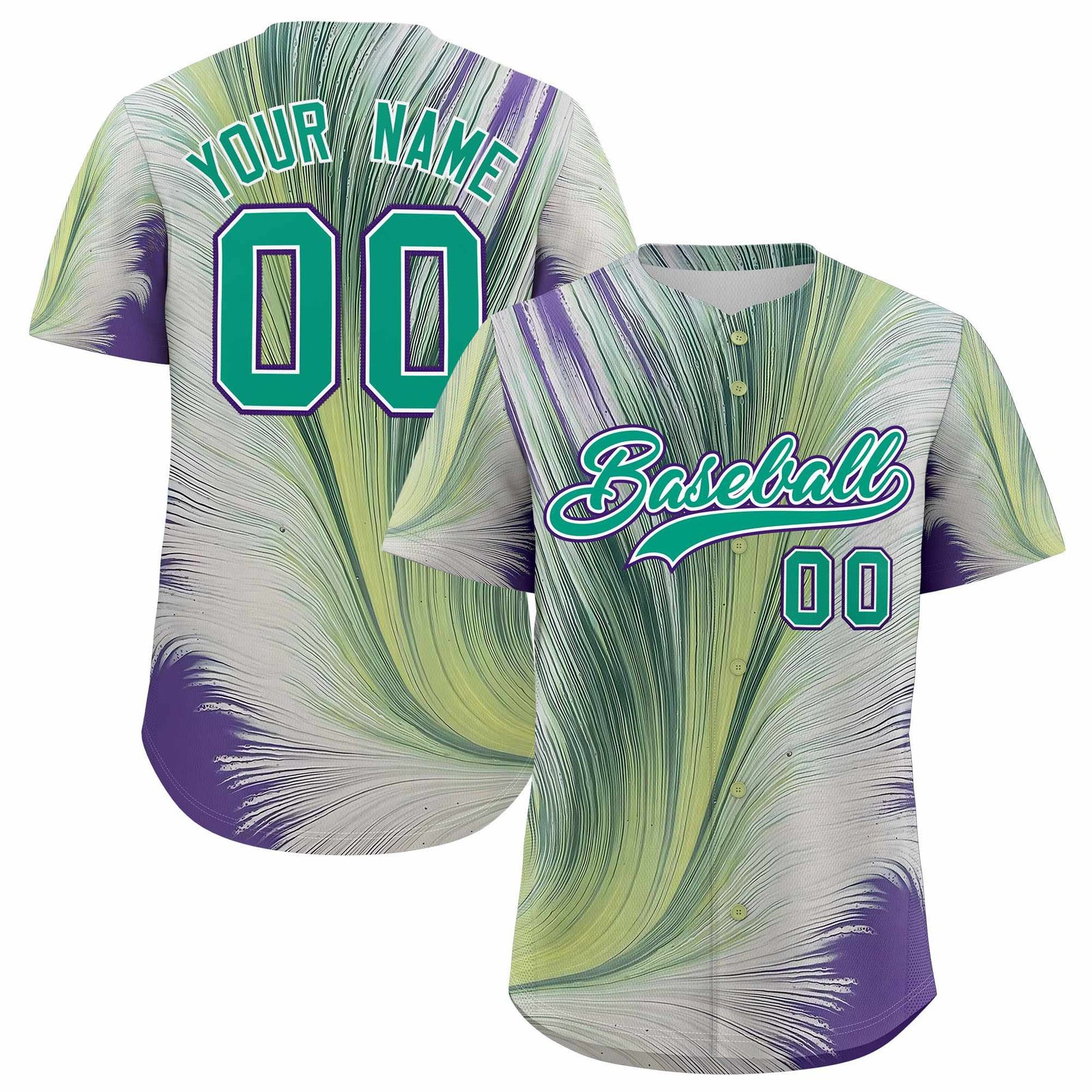 Custom Bright Green White Fluid Feather Graffiti Pattern Authentic Baseball Jersey