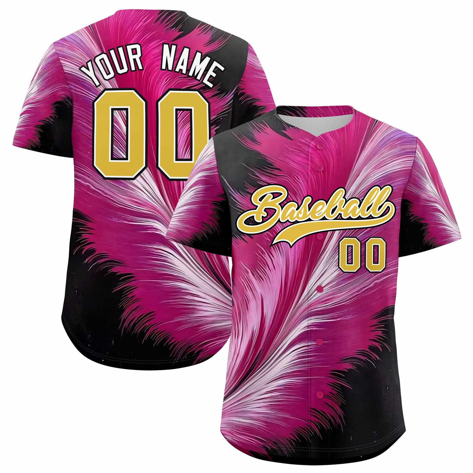 Custom Old Gold White Fluid Feather Graffiti Pattern Authentic Baseball Jersey