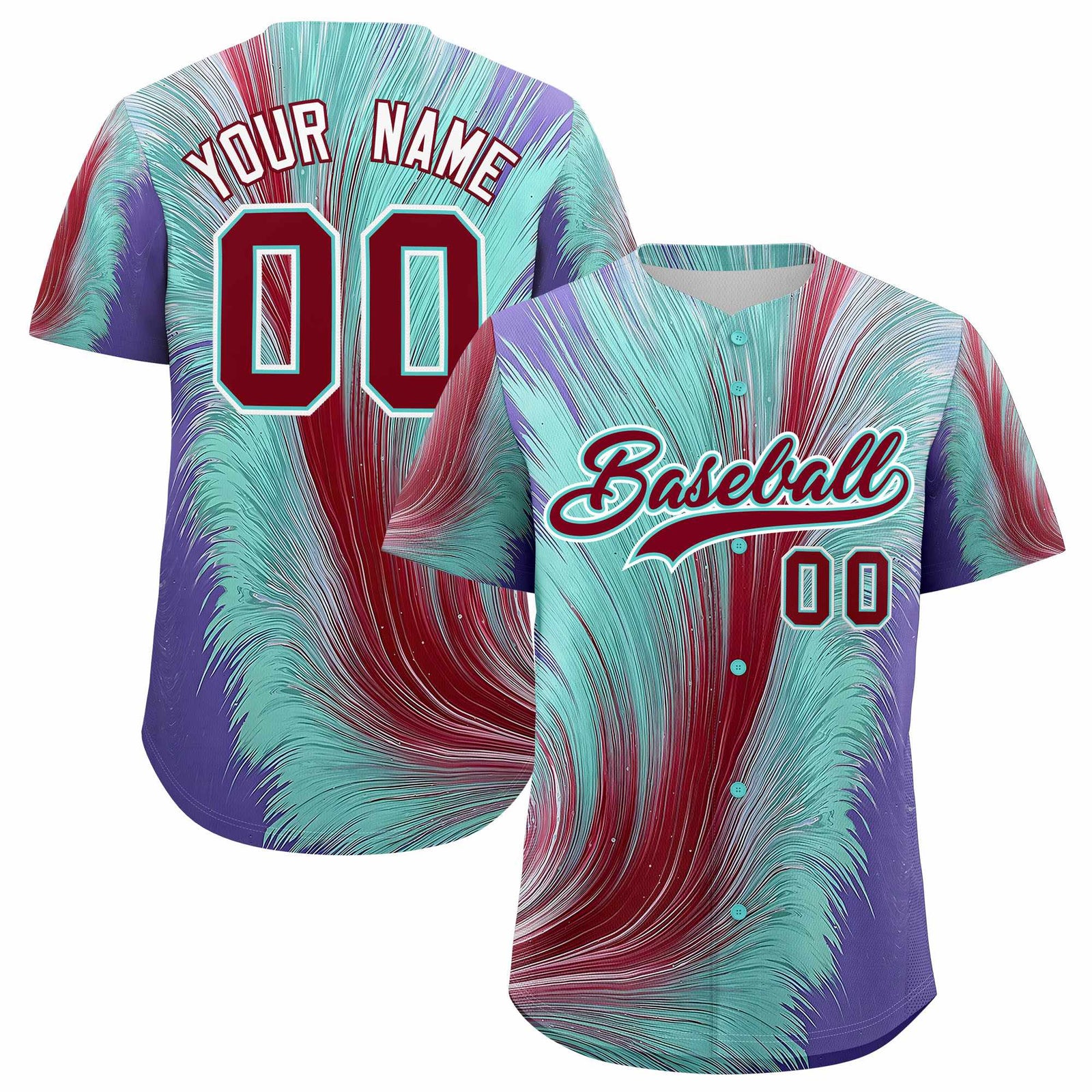 Custom Crimson Bright Green Fluid Feather Graffiti Pattern Authentic Baseball Jersey