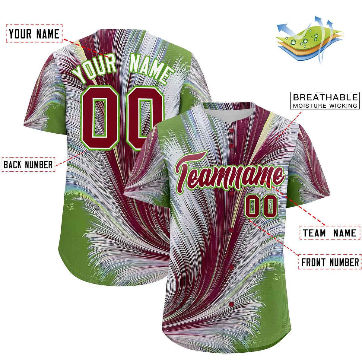 Custom Crimson White Fluid Feather Graffiti Pattern Authentic Baseball Jersey