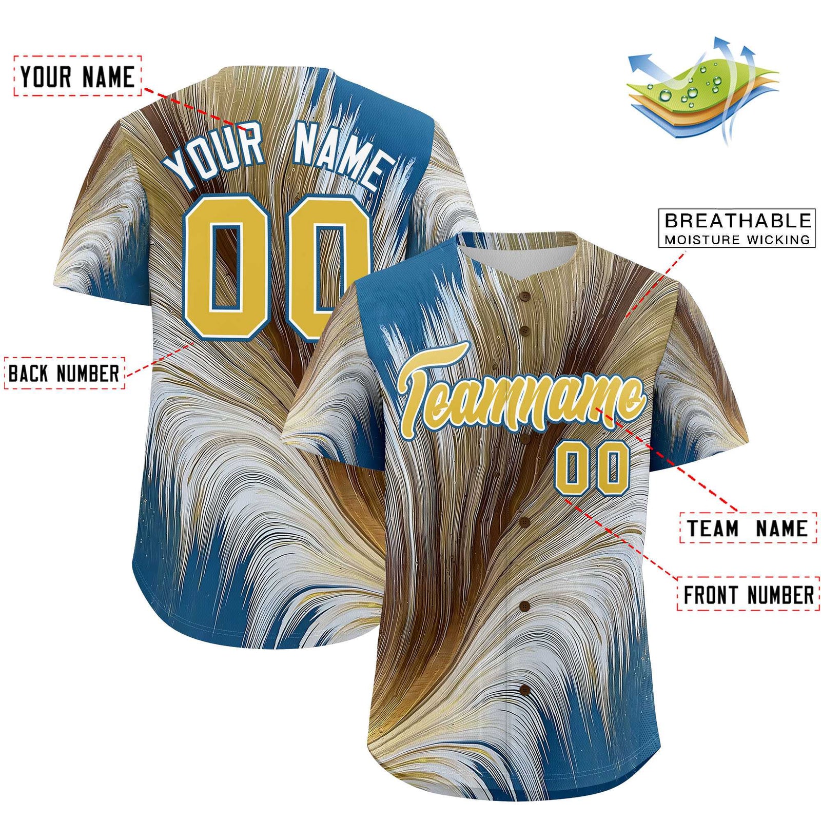 Custom Old Gold White Fluid Feather Graffiti Pattern Authentic Baseball Jersey