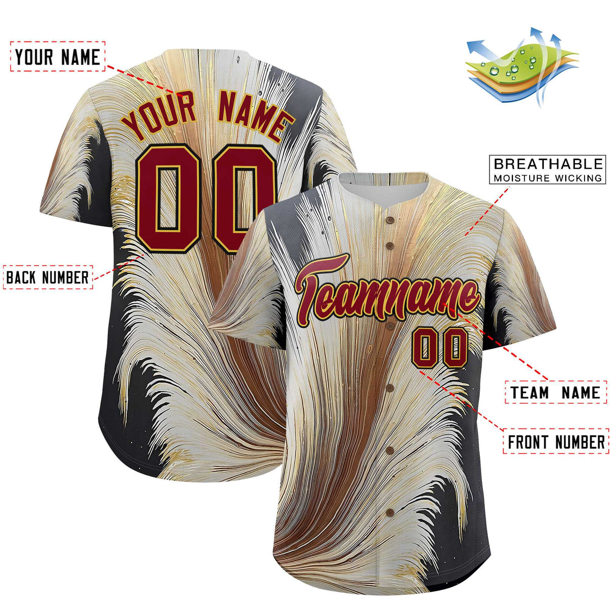 Custom Crimson Old Gold Fluid Feather Graffiti Pattern Authentic Baseball Jersey