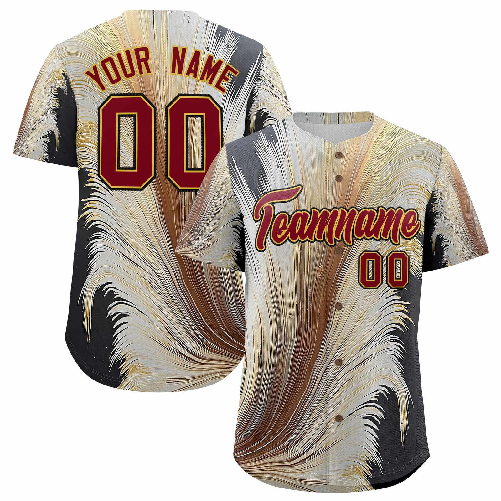 Custom Crimson Old Gold Fluid Feather Graffiti Pattern Authentic Baseball Jersey