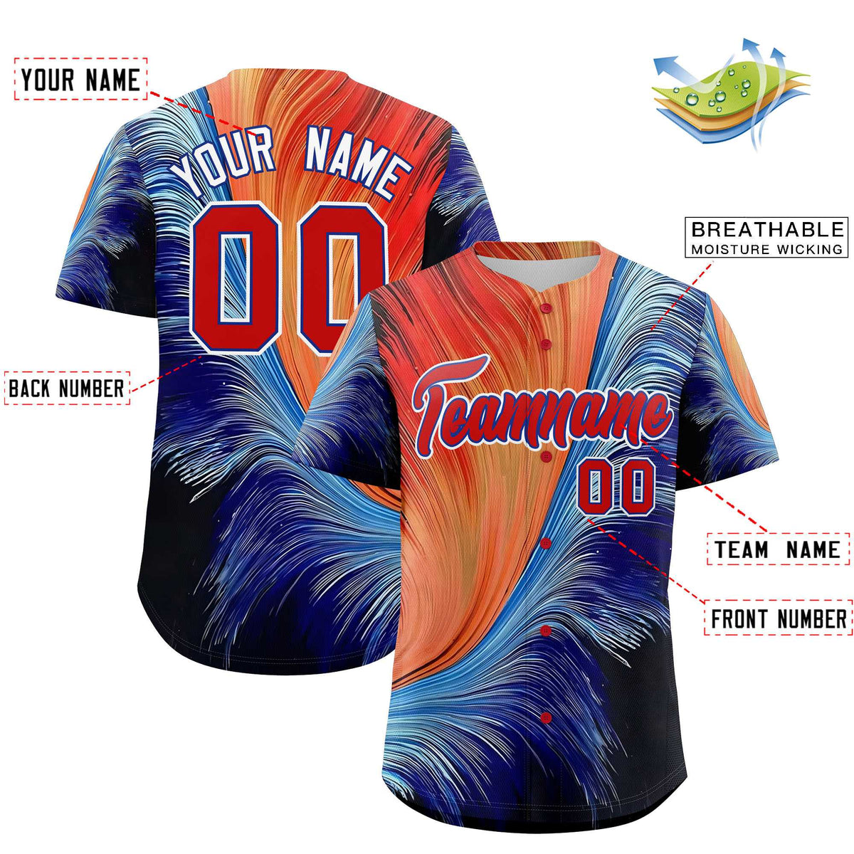 Custom Red Royal Fluid Feather Graffiti Pattern Authentic Baseball Jersey