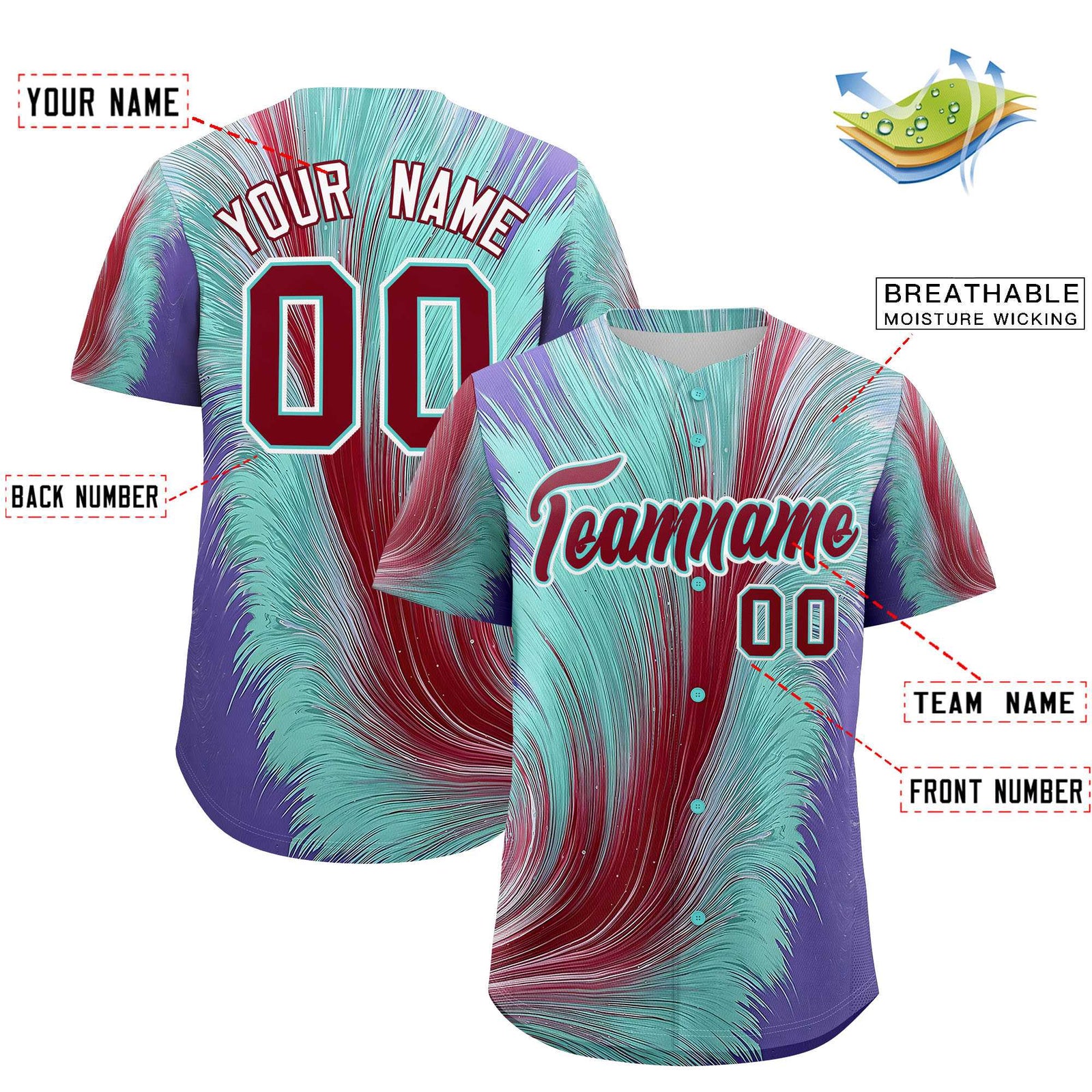 Custom Crimson Bright Green Fluid Feather Graffiti Pattern Authentic Baseball Jersey