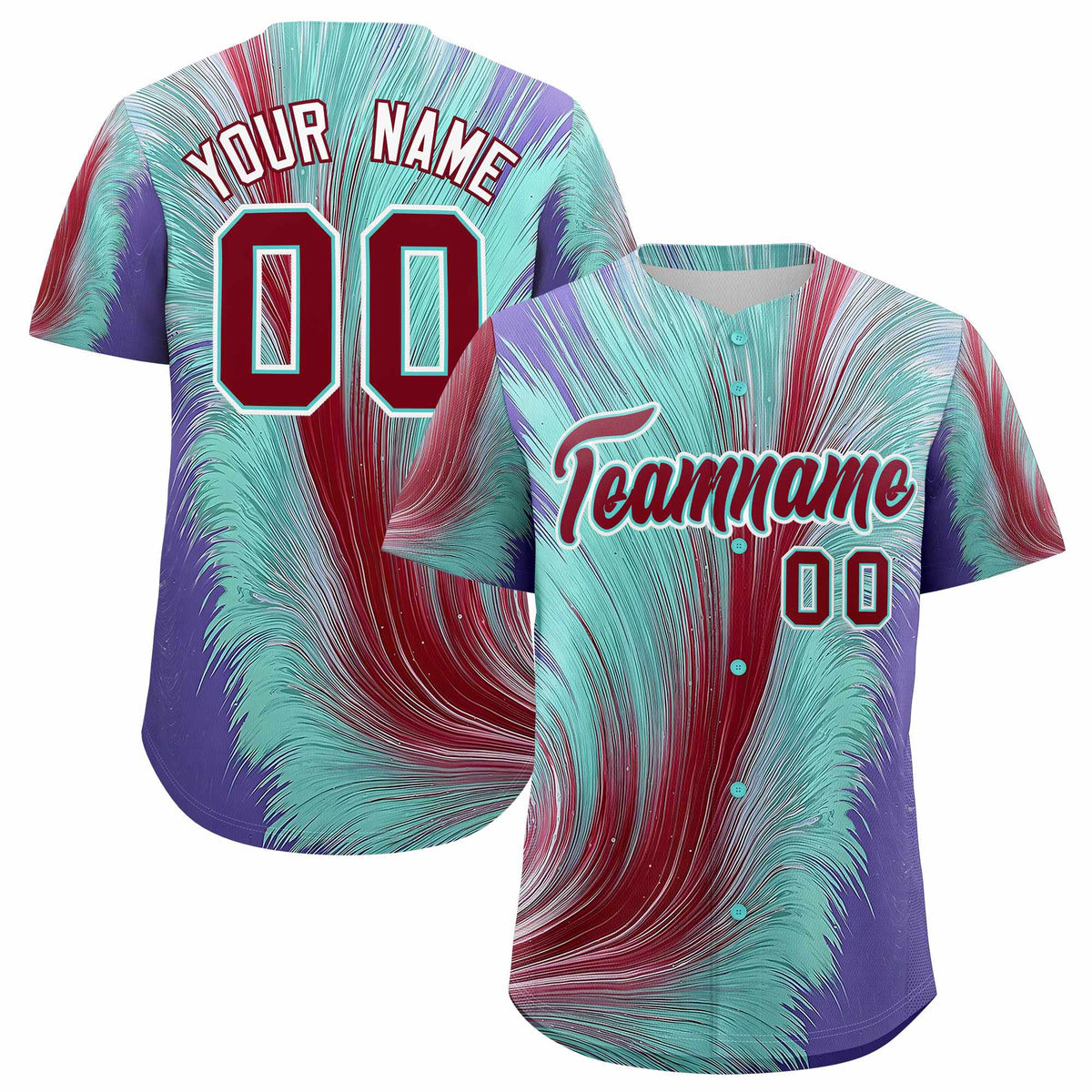 Custom Crimson Bright Green Fluid Feather Graffiti Pattern Authentic Baseball Jersey