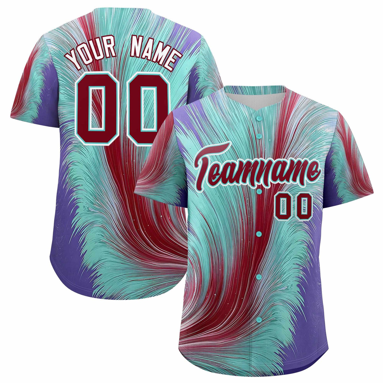 Custom Crimson Bright Green Fluid Feather Graffiti Pattern Authentic Baseball Jersey
