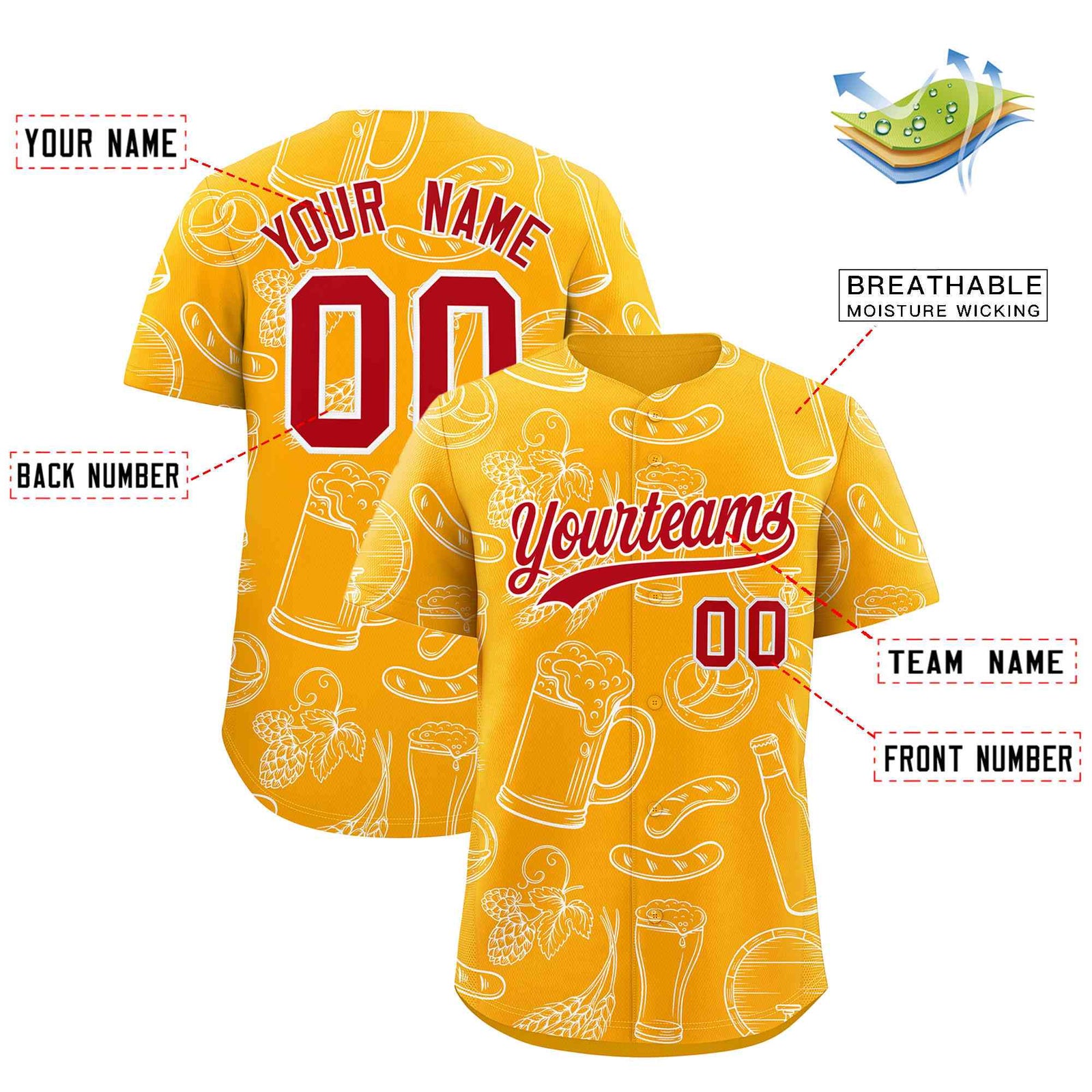 Custom Orange White National Beer Day Personalized Beer Pattern Baseball Jersey | Suitable For Groups Or Parties | KXKSHOP