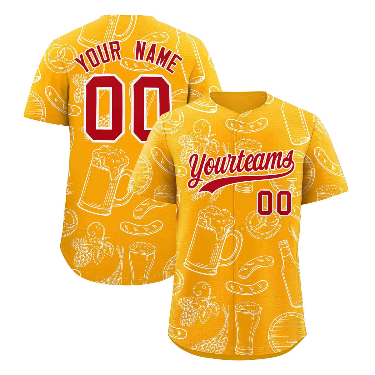 Custom Orange White National Beer Day Personalized Beer Pattern Baseball Jersey | Suitable For Groups Or Parties | KXKSHOP