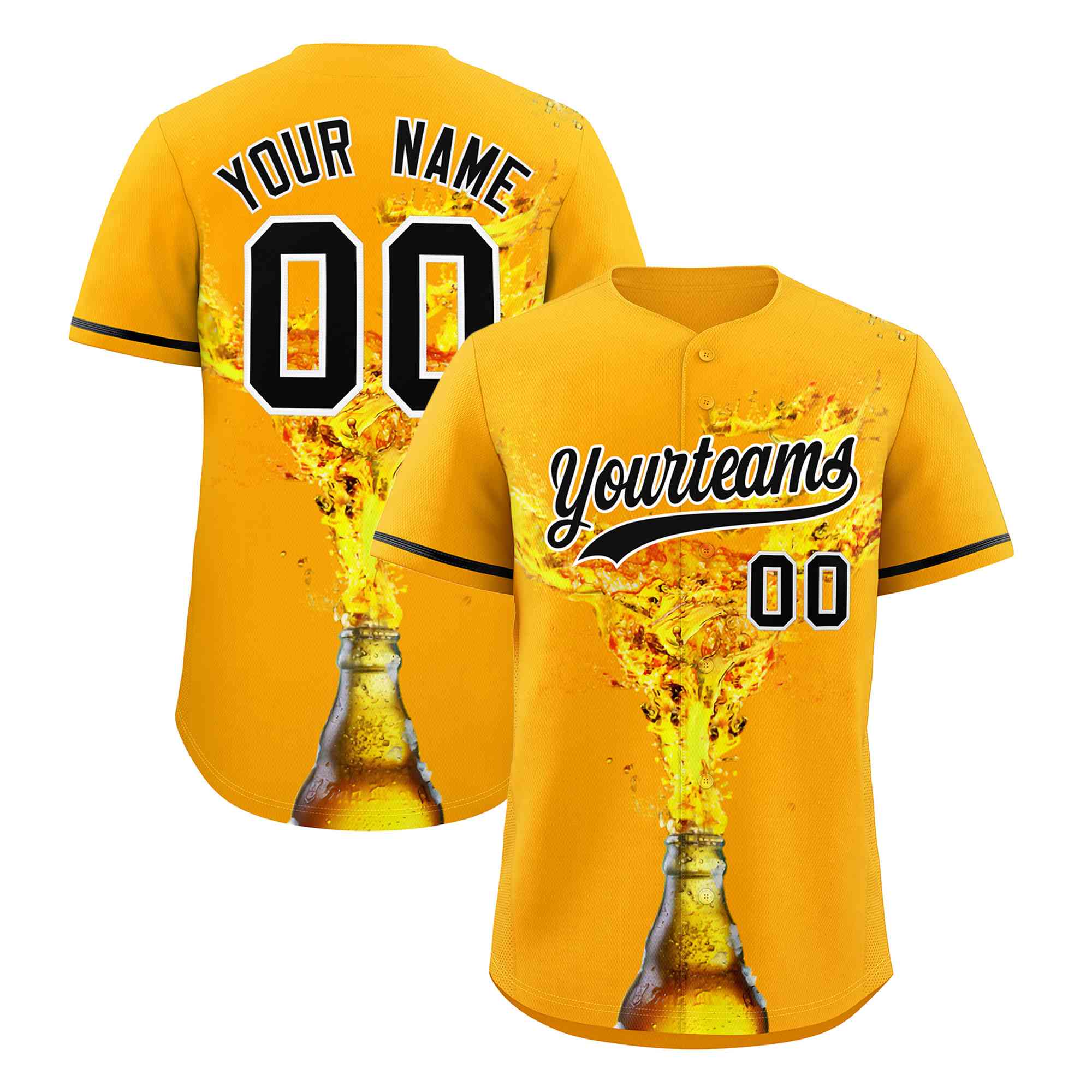 Custom Yellow Black National Beer Day Personalized Beer Pattern Baseball Jersey | Suitable For Groups Or Parties | KXKSHOP
