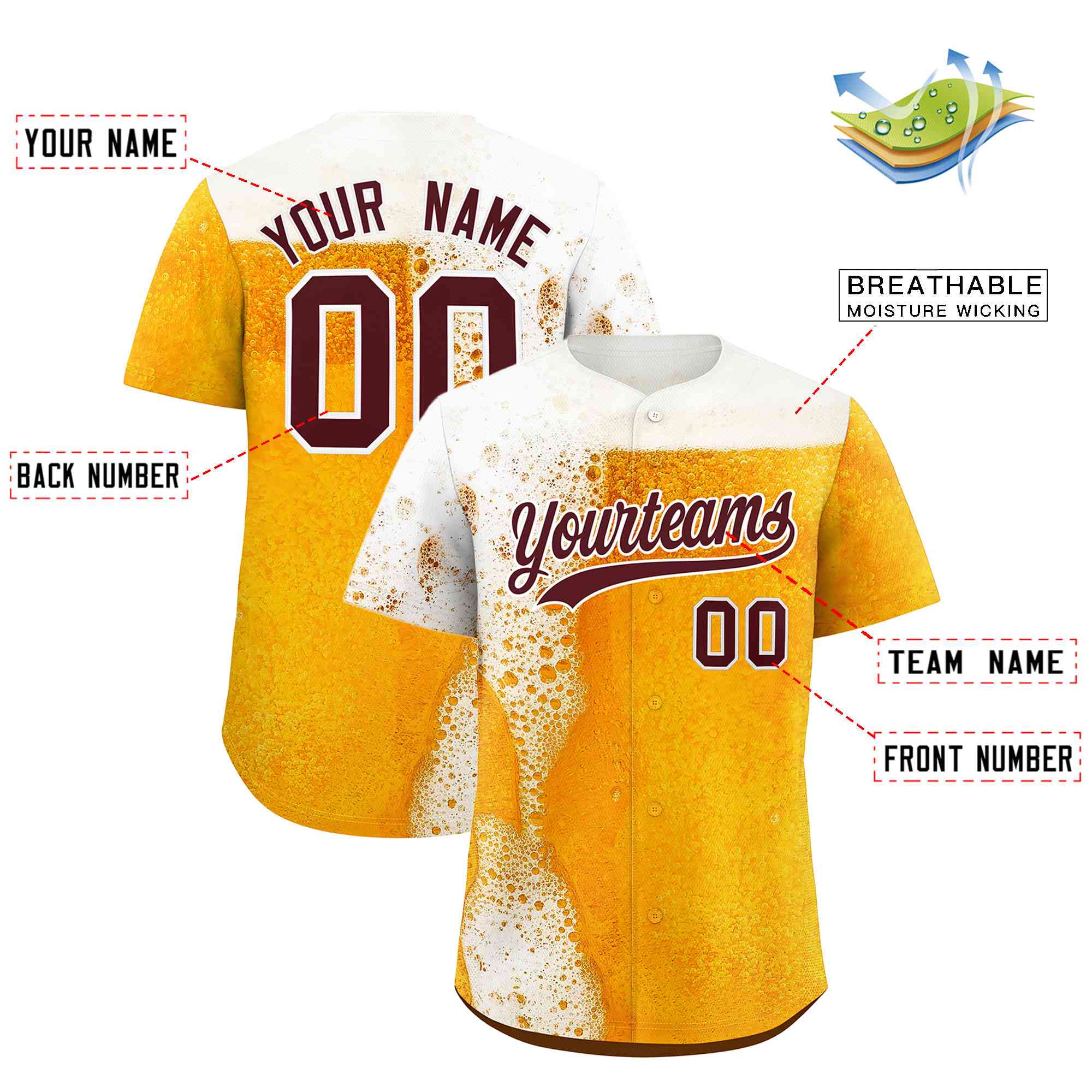 Custom Orange White National Beer Day Personalized Beer Pattern Baseball Jersey | Suitable For Groups Or Parties | KXKSHOP