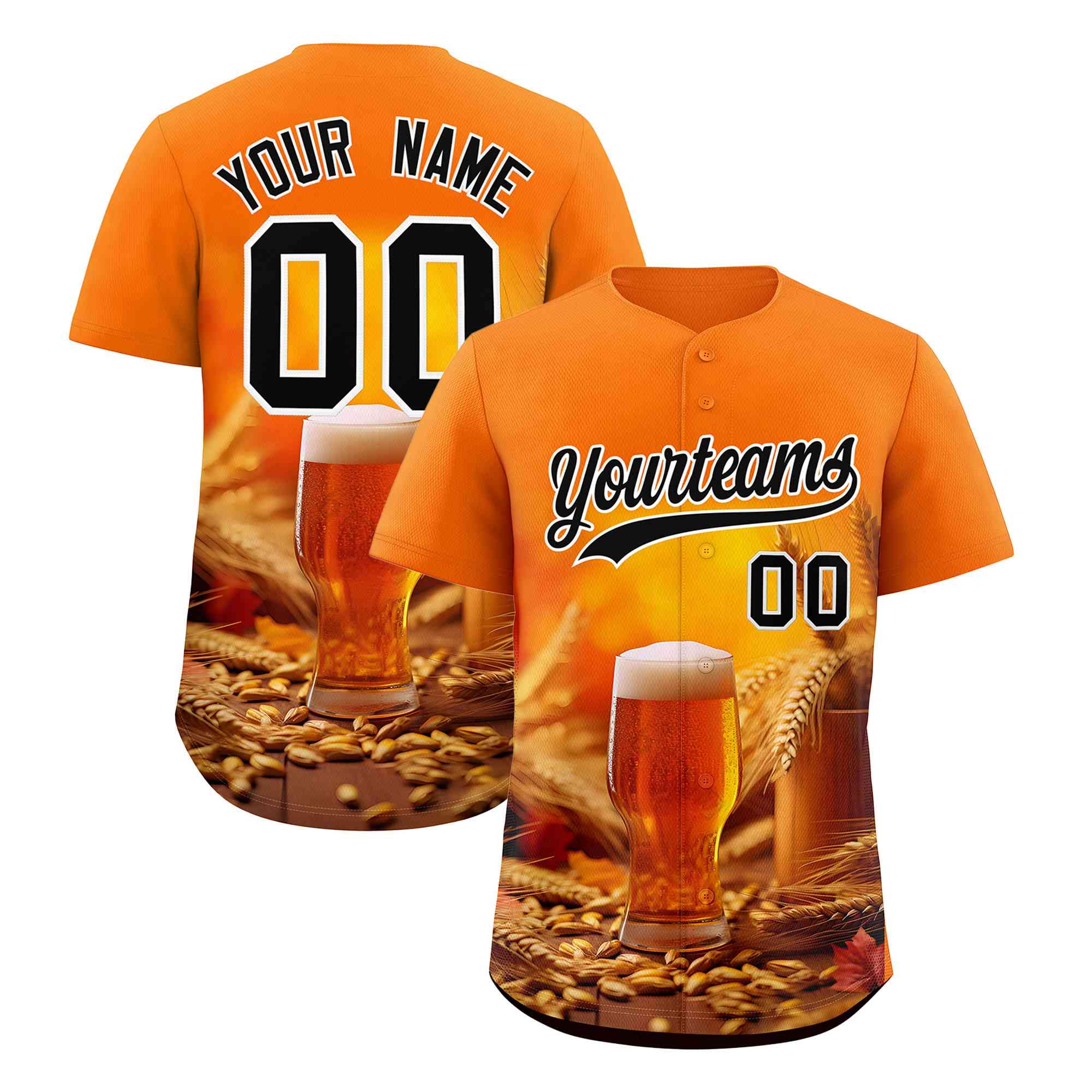 Custom Orange National Beer Day Personalized Beer Pattern Baseball Jersey | Suitable For Groups Or Parties | KXKSHOP