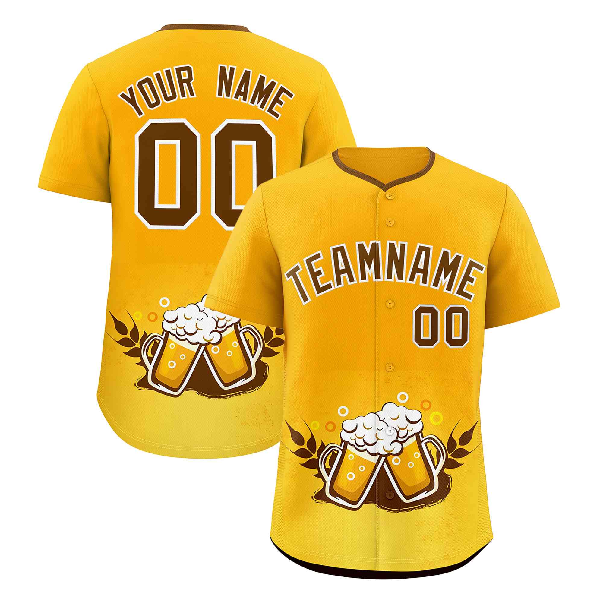 Custom Yellow Light Brown National Beer Day Personalized Beer Pattern Baseball Jersey | Suitable For Groups Or Parties | KXKSHOP