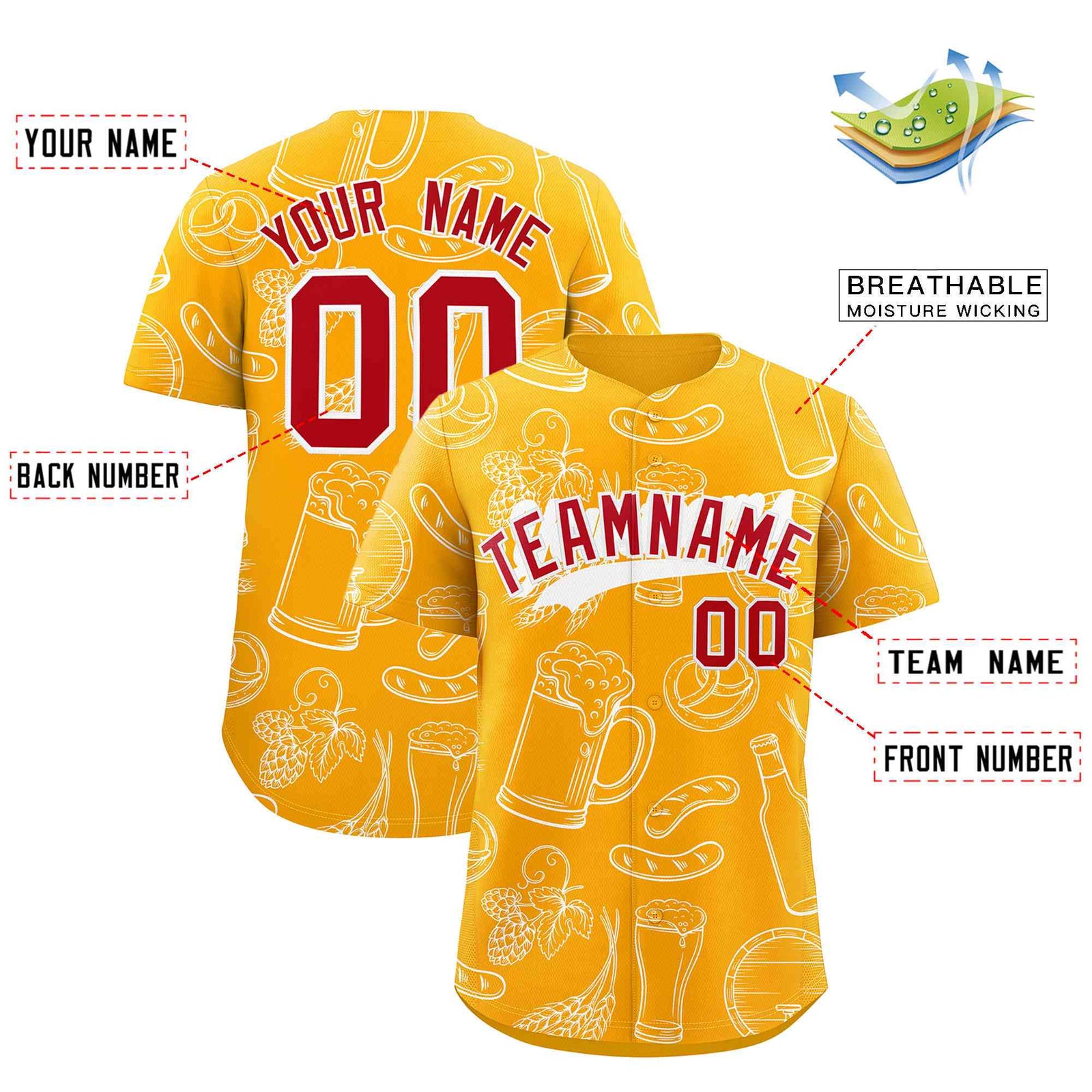 Custom Orange White National Beer Day Personalized Beer Pattern Baseball Jersey | Suitable For Groups Or Parties | KXKSHOP