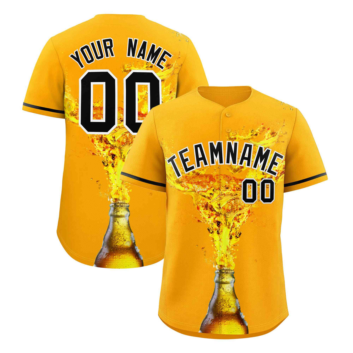 Custom Yellow Black National Beer Day Personalized Beer Pattern Baseball Jersey | Suitable For Groups Or Parties | KXKSHOP